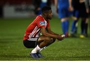 22 October 2019; A disappointed Junior Ogedi-Uzokwe of Derry City after the SSE Airtricity League Premier Division match between Derry City and St Patrick's Athletic at Ryan McBride Brandywell Stadium in Derry. Photo by Oliver McVeigh/Sportsfile