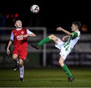 23 October 2019; Freddie Turley of Bray Wanderers and Rhys Bartley of St Patrick's Athletic during the SSE Airtricity U13 League Final between Bray Wanderers and St Patrick's Athletic at Carlisle Grounds in Bray, Co Wicklow. Photo by Stephen McCarthy/Sportsfile