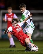 23 October 2019; Matthew O'Hara of St Patrick's Athletic and Freddie Turley of Bray Wanderers during the SSE Airtricity U13 League Final between Bray Wanderers and St Patrick's Athletic at Carlisle Grounds in Bray, Co Wicklow. Photo by Stephen McCarthy/Sportsfile