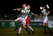 23 October 2019; Ronan Langan of Bray Wanderers and Seán Mackey of St Patrick's Athletic during the SSE Airtricity U13 League Final between Bray Wanderers and St Patrick's Athletic at Carlisle Grounds in Bray, Co Wicklow. Photo by Stephen McCarthy/Sportsfile