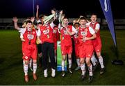 23 October 2019; St Patrick's Athletic team celebrate with the Cup following the SSE Airtricity U13 League Final between Bray Wanderers and St Patrick's Athletic at Carlisle Grounds in Bray, Co Wicklow. Photo by Stephen McCarthy/Sportsfile