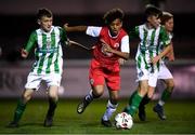 23 October 2019; Tyreik Sammy of St Patrick's Athletic and Freddie Turley of Bray Wanderers during the SSE Airtricity U13 League Final between Bray Wanderers and St Patrick's Athletic at Carlisle Grounds in Bray, Co Wicklow. Photo by Stephen McCarthy/Sportsfile