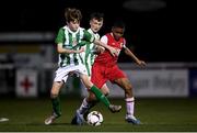 23 October 2019; Seamus Brown of Bray Wanderers and Roland Uzoma of St Patrick's Athletic during the SSE Airtricity U13 League Final between Bray Wanderers and St Patrick's Athletic at Carlisle Grounds in Bray, Co Wicklow. Photo by Stephen McCarthy/Sportsfile