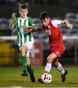 23 October 2019; Taylor Mooney of St Patrick's Athletic and Freddie Turley of Bray Wanderers during the SSE Airtricity U13 League Final between Bray Wanderers and St Patrick's Athletic at Carlisle Grounds in Bray, Co Wicklow. Photo by Stephen McCarthy/Sportsfile