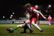23 October 2019; Matthew O'Hara of St Patrick's Athletic and Ronan Langan of Bray Wanderers during the SSE Airtricity U13 League Final between Bray Wanderers and St Patrick's Athletic at Carlisle Grounds in Bray, Co Wicklow. Photo by Stephen McCarthy/Sportsfile