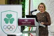 23 October 2019; The Olympic Federation of Ireland hosted a dinner for the CEOs and Presidents of their member federations on the 23 October at the Crowne Plaza in Blanchardstown. The evening included an overview of activities that are taking place within the organisation, and also a detailed update on the progression of preparation for the Tokyo Olympics. In attendance at the dinner is Olympic Federation of Ireland President Sarah Keane. Photo by Matt Browne/Sportsfile