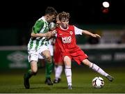 23 October 2019; Matthew O'Hara of St Patrick's Athletic and Freddie Turley of Bray Wanderers during the SSE Airtricity U13 League Final between Bray Wanderers and St Patrick's Athletic at Carlisle Grounds in Bray, Co Wicklow. Photo by Stephen McCarthy/Sportsfile