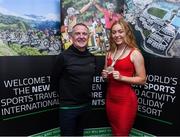 24 October 2019; From small beginnings to a big future. A celebration to the future of Sports Travel International. Chris Bird, CEO of Sports Travel International, left, with Track Cyclist and Irish Youth Olympian Lara Gillespie, from Co. Wicklow, at the Sports Travel International launch celebration at the Conrad Hotel in Dublin. Photo by Matt Browne/Sportsfile