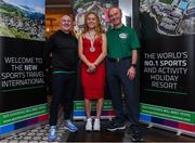 24 October 2019; From small beginnings to a big future. A celebration to the future of Sports Travel International. Track Cyclist and Irish Youth Olympian Lara Gillespie from Co Wicklow with Chris Bird,left, CEO of Sports Travel International and Martin Joyce Tour Director of Sports Travel International at the Sports Travel International launch celebration at the Conrad Hotel in Dublin. Photo by Matt Browne/Sportsfile