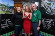 24 October 2019; From small beginnings to a big future. A celebration to the future of Sports Travel International. Track Cyclist and Irish Youth Olympian Lara Gillespie, from Co. Wicklow, with Chris Bird, CEO of Sports Travel International, left, and Martin Joyce, Tour Director of Sports Travel International, right, at the Sports Travel International launch celebration at the Conrad Hotel in Dublin. Photo by Matt Browne/Sportsfile