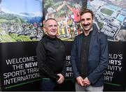 24 October 2019; From small beginnings to a big future. A celebration to the future of Sports Travel International. Chris Bird, CEO of Sports Travel International, left, with Kevin Keane from Triathlon Ireland during the Sports Travel International launch celebration at the Conrad Hotel in Dublin. Photo by Matt Browne/Sportsfile