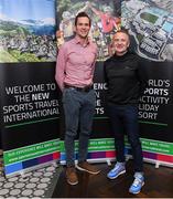 24 October 2019; From small beginnings to a big future. A celebration to the future of Sports Travel International. Chris Bird, CEO of Sports Travel International, left, with Scott Graham from Cycling Ireland during the Sports Travel International launch celebration at the Conrad Hotel in Dublin. Photo by Matt Browne/Sportsfile