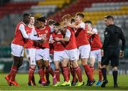 24 October 2019; Jack O'Reilly, centre, of St Patricks Athletic celebrates with team-mates after scoring his side's first goal of the game  during the SSE Airtricity Under-15 League Final match between Shamrock Rovers and St. Patrick's Athletic at Tallaght Stadium in Dublin. Photo by Eóin Noonan/Sportsfile