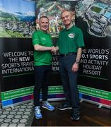 24 October 2019; From small beginnings to a big future. A celebration to the future of Sports Travel International. Chris Bird, CEO of Sports Travel International, left, and Martin Joyce, Tour Director of Sports Travel International, during the Sports Travel International launch celebration at the Conrad Hotel in Dublin. Photo by Matt Browne/Sportsfile