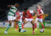 24 October 2019; Edwin Agbaje of Shamrock Rovers in action against Glory Nzingo of St Patricks Athletic during the SSE Airtricity Under-15 League Final match between Shamrock Rovers and St. Patrick's Athletic at Tallaght Stadium in Dublin. Photo by Eóin Noonan/Sportsfile