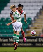 24 October 2019; Glory Nzingo of St Patricks Athletic in action against Sam Curtis of Shamrock Rovers during the SSE Airtricity Under-15 League Final match between Shamrock Rovers and St. Patrick's Athletic at Tallaght Stadium in Dublin. Photo by Eóin Noonan/Sportsfile