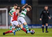 24 October 2019; Kevin Zefi of Shamrock Rovers in action against Thomas Lonergan of St Patricks Athletic during the SSE Airtricity Under-15 League Final match between Shamrock Rovers and St. Patrick's Athletic at Tallaght Stadium in Dublin. Photo by Eóin Noonan/Sportsfile