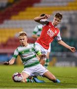 24 October 2019; Ben Curtis of Shamrock Rovers in action against Thomas Lonergan of St Patricks Athletic  during the SSE Airtricity Under-15 League Final match between Shamrock Rovers and St. Patrick's Athletic at Tallaght Stadium in Dublin. Photo by Eóin Noonan/Sportsfile