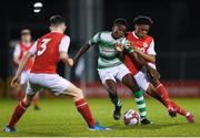 24 October 2019; Eureal Abidaye of Shamrick Rovers is tackled by Glory Nzingo of St Patricks Athletic during the SSE Airtricity Under-15 League Final match between Shamrock Rovers and St. Patrick's Athletic at Tallaght Stadium in Dublin. Photo by Eóin Noonan/Sportsfile