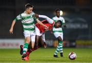 24 October 2019; Michael Leddy of Shamrock Rovers in action against James Abankwah of St Patricks Athletic during the SSE Airtricity Under-15 League Final match between Shamrock Rovers and St. Patrick's Athletic at Tallaght Stadium in Dublin. Photo by Eóin Noonan/Sportsfile