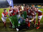 24 October 2019; St. Patrick's Athletic players celebrate with the cup following the SSE Airtricity Under-15 League Final match between Shamrock Rovers and St. Patrick's Athletic at Tallaght Stadium in Dublin. Photo by Eóin Noonan/Sportsfile