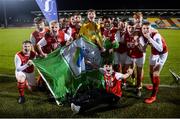 24 October 2019; St. Patrick's Athletic players celebrate with the cup following the SSE Airtricity Under-15 League Final match between Shamrock Rovers and St. Patrick's Athletic at Tallaght Stadium in Dublin. Photo by Eóin Noonan/Sportsfile
