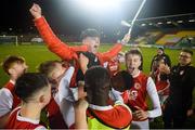 24 October 2019; Injured St. Patrick's Athletic player Ben Quinn celebrates with team-mates following the SSE Airtricity Under-15 League Final match between Shamrock Rovers and St. Patrick's Athletic at Tallaght Stadium in Dublin. Photo by Eóin Noonan/Sportsfile
