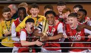 24 October 2019; St. Patrick's Athletic players Ben Quinn and Glory Nzingo lifting the cup following the SSE Airtricity Under-15 League Final match between Shamrock Rovers and St. Patrick's Athletic at Tallaght Stadium in Dublin. Photo by Eóin Noonan/Sportsfile