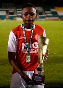 24 October 2019; Belguy Manzambi of St Patricks Athletic following the SSE Airtricity Under-15 League Final match between Shamrock Rovers and St. Patrick's Athletic at Tallaght Stadium in Dublin. Photo by Eóin Noonan/Sportsfile