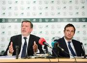 25 October 2019; FAI President Donal Conway, left, and FAI General Manager Noel Mooney during a FAI Council Meeting press conference at FAI Headquarters in Abbotstown, Dublin. Photo by Stephen McCarthy/Sportsfile