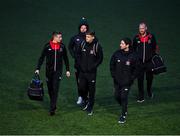25 October 2019; Dundalk players, from left, Daniel Kelly, Andy Boyle, Seán Gannon, assistant coach Ruaidhri Higgins and Chris Shields arrive prior to the SSE Airtricity League Premier Division match between Dundalk and St Patrick's Athletic at Oriel Park in Dundalk, Co Louth. Photo by Seb Daly/Sportsfile