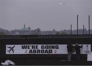 25 October 2019; A sign is put up as a plane flys by prior to the SSE Airtricity League Premier Division match between Bohemians and Sligo Rovers at Dalymount Park in Dublin. Photo by Harry Murphy/Sportsfile