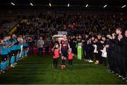 25 October 2019; Derek Pender of Bohemians with his daughters Alex, age 3, right, and Dannii, age 8, receive a guard of honour prior to the SSE Airtricity League Premier Division match between Bohemians and Sligo Rovers at Dalymount Park in Dublin. Photo by Harry Murphy/Sportsfile