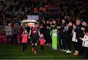 25 October 2019; Derek Pender of Bohemians with his daughters Alex, age 3, right, and Dannii, age 8, receive a guard of honour prior to the SSE Airtricity League Premier Division match between Bohemians and Sligo Rovers at Dalymount Park in Dublin. Photo by Harry Murphy/Sportsfile