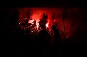 25 October 2019; Sligo Rovers fans let off flares during the SSE Airtricity League Premier Division match between Bohemians and Sligo Rovers at Dalymount Park in Dublin. Photo by Harry Murphy/Sportsfile