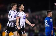 25 October 2019; Dane Massey, right, celebrates with his Dundalk team-mate Daniel Kelly, left, after scoring his side's  opening goal during the SSE Airtricity League Premier Division match between Dundalk and St Patrick's Athletic at Oriel Park in Dundalk, Co Louth. Photo by Stephen McCarthy/Sportsfile