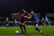 25 October 2019; Danny Mandroiu of Bohemians in action against Niall Morahan of Sligo Rovers during the SSE Airtricity League Premier Division match between Bohemians and Sligo Rovers at Dalymount Park in Dublin. Photo by Harry Murphy/Sportsfile
