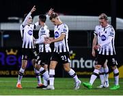 25 October 2019; Daniel Kelly of Dundalk, left, celebrates with team-mates after scoring his side's second goal during the SSE Airtricity League Premier Division match between Dundalk and St Patrick's Athletic at Oriel Park in Dundalk, Co Louth. Photo by Seb Daly/Sportsfile