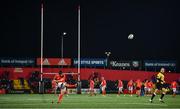 25 October 2019; Tyler Bleyendaal of Munster kicks a conversion during the Guinness PRO14 Round 4 match between Munster and Ospreys at Irish Independent Park in Cork. Photo by David Fitzgerald/Sportsfile