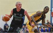 25 October 2019; Kieran Donaghy of Garvey’s Tralee Warriors in action against Ja'Kwan Jones of Keane’s Supervalu Killorglin during the Hula Hoops Pat Duffy Men's National Cup 1st Round match between Keane’s Supervalu Killorglin and Garvey’s Tralee Warriors at Killorglin Sports Centre in Killorglin, Kerry. Photo by Brendan Moran/Sportsfile