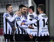 25 October 2019; Patrick Hoban of Dundalk celebrates with team-mates after his side's third goal, an own goal from St. Patrick's Athletic goalkeeper Brendan Clarke, during the SSE Airtricity League Premier Division match between Dundalk and St Patrick's Athletic at Oriel Park in Dundalk, Co Louth. Photo by Seb Daly/Sportsfile