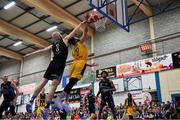 25 October 2019; Rami Ghanem of Keane’s Supervalu Killorglin goes for a lay up against Paul Dick of Garvey’s Tralee Warriors during the Hula Hoops Pat Duffy Men's National Cup 1st Round match between Keane’s Supervalu Killorglin and Garvey’s Tralee Warriors at Killorglin Sports Centre in Killorglin, Kerry. Photo by Brendan Moran/Sportsfile