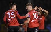 25 October 2019; Jamie Hollywood of Drogheda United, 10, celebrates with team-mate Stephen Meaney after scoring his side's sixth goal of the game during the SSE Airtricity League First Division Promotion / Relegation Play-off Series 2nd Leg between Drogheda United and Cabinteely at United Park in Drogheda, Co. Louth. Photo by Eóin Noonan/Sportsfile