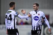 25 October 2019; Georgie Kelly of Dundalk celebrates with team-mate Dane Massey, left, after scoring his side's fourth goal during the SSE Airtricity League Premier Division match between Dundalk and St Patrick's Athletic at Oriel Park in Dundalk, Co Louth. Photo by Seb Daly/Sportsfile