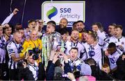 25 October 2019; Dundalk captain Brian Gartland lifts the SSE Airtricity League trophy following the SSE Airtricity League Premier Division match between Dundalk and St Patrick's Athletic at Oriel Park in Dundalk, Co Louth. Photo by Seb Daly/Sportsfile