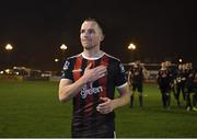25 October 2019; Derek Pender of Bohemians shows his appreciation to supporters following the SSE Airtricity League Premier Division match between Bohemians and Sligo Rovers at Dalymount Park in Dublin. Photo by Harry Murphy/Sportsfile