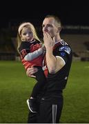 25 October 2019; Derek Pender of Bohemians with his daughter Alex, aged 3, following the SSE Airtricity League Premier Division match between Bohemians and Sligo Rovers at Dalymount Park in Dublin. Photo by Harry Murphy/Sportsfile