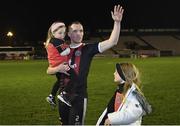 25 October 2019; Derek Pender of Bohemians with his daughters Alex, age 3, and Dannii, age 8, following the SSE Airtricity League Premier Division match between Bohemians and Sligo Rovers at Dalymount Park in Dublin. Photo by Harry Murphy/Sportsfile
