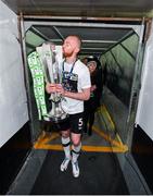 25 October 2019; Chris Shields of Dundalk celebrates with the trophy following the SSE Airtricity League Premier Division match between Dundalk and St Patrick's Athletic at Oriel Park in Dundalk, Co Louth. Photo by Seb Daly/Sportsfile