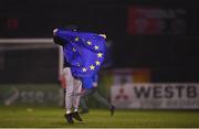 25 October 2019; A supporter with an EU flag runs on the field following the SSE Airtricity League Premier Division match between Bohemians and Sligo Rovers at Dalymount Park in Dublin. Photo by Harry Murphy/Sportsfile